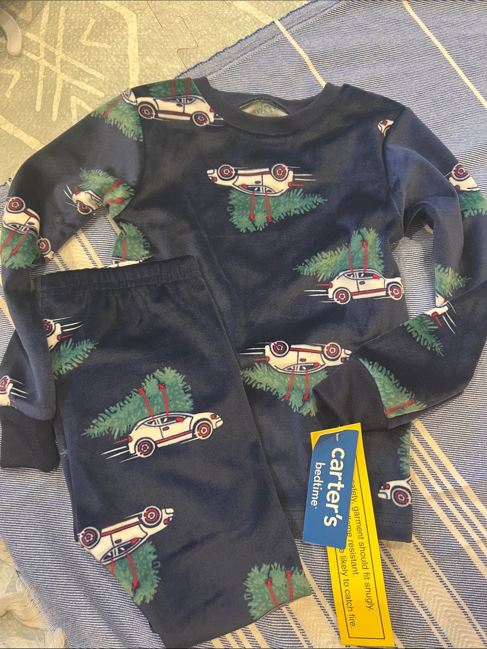 Carter's Navy Blue Boys Pajama Set with Car and Tree Print